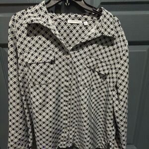 Black and White Geometric Button-Up Shirt